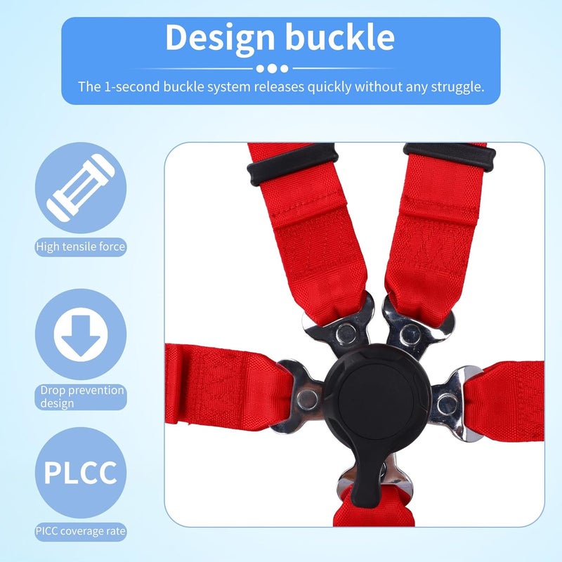 Yakitoko Universal 5 point Safety Harness Set 2inch Fits Go Kart,UTV,ATV,Racing Red - Image 3